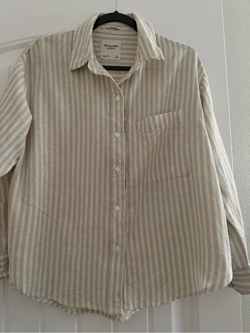 Abercrombie & Fitch Beige and White Striped Button-Down Shirt